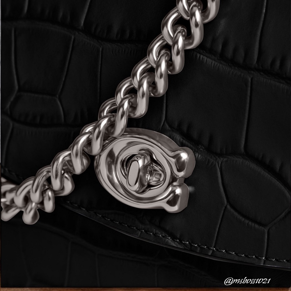 Coach Cassie Croc Leather Crossbody + Cardholder in Black/Silver NWT - Picture 8 of 12